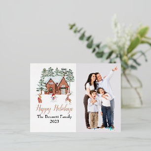 Carte Postale De Vacances En Aluminium Aquarelle Cosy Winter House Art esthétique de vaca