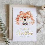 Carte Postale De Vacances En Aluminium Aquarelle festive Chien roumain Joyeux Noël<br><div class="desc">Joyeux Noël! Envoyez vos souhaits de vacances à votre famille et à vos amis avec cette carte postale de Noël personnalisable en feuille d'or. Il dispose d'une aquarelle Poméranienne portant une cravate à arc. Personnalisez cette jolie carte de Noël en ajoutant vos détails. Cette carte postale de Noël pour chien...</div>