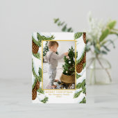 Carte Postale De Vacances En Aluminium Aquarelle Pinecones neige Photo Joyeux Noël (Debout devant)