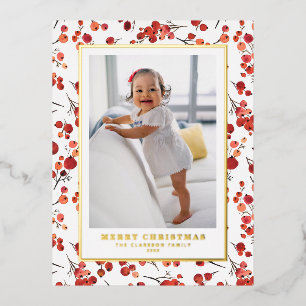 Carte Postale De Vacances En Aluminium Aquarelle Red Winterberry Christmas Photo