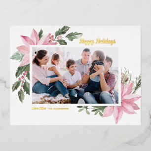 Carte Postale De Vacances En Aluminium Aquarelle rose Poinsettia photo du cadre