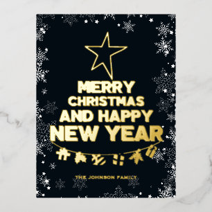 Carte Postale De Vacances En Aluminium Arbre de Noël, Bonne année, mots, étoile, cadeau