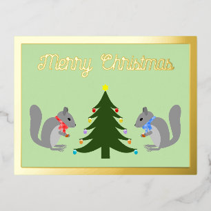 Carte Postale De Vacances En Aluminium Arbre de Noël décorant écureuils sur mesure