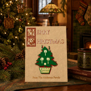 Carte Postale De Vacances En Aluminium Arbre de Noël Elegant Kraft