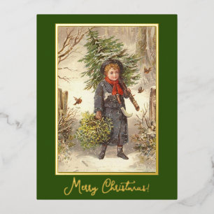 Carte Postale De Vacances En Aluminium Arbre de Noël Vintage Baby Girl Green