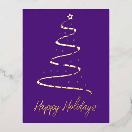 Carte Postale De Vacances En Aluminium Arbre moderne de Noël en violet - doré (Recto)