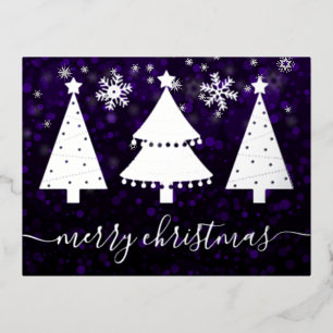 Carte Postale De Vacances En Aluminium Arbres de Noël et flocons de neige festifs en feui
