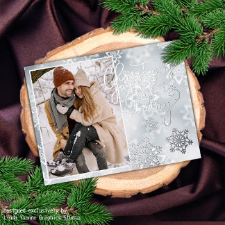 Carte Postale De Vacances En Aluminium Artsy Frosty hiver Cristaux de glace Argent