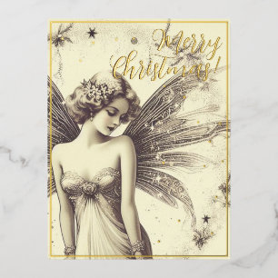 Carte Postale De Vacances En Aluminium Beauté Vintage Angel Joyeux Noël Greets Retro