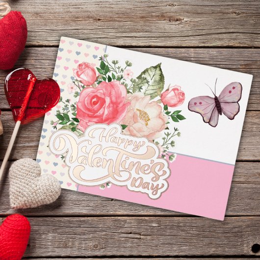 Carte Postale De Vacances En Aluminium Belle florale et papillon Saint-Valentin