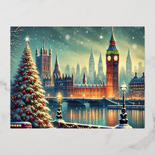 Carte Postale De Vacances En Aluminium Big Ben enneigé et ciel festif de Londres