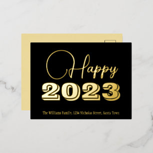 Carte Postale De Vacances En Aluminium Black and Gold Foil personnalisé Bonne année 2023