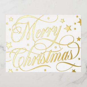 Carte Postale De Vacances En Aluminium Blanc Or Étoilé Joyeux Noël
