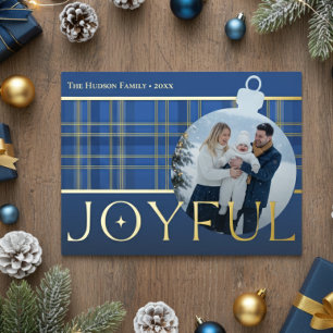 Carte Postale De Vacances En Aluminium Bleu classique Plaid Joyful Bulb Photo