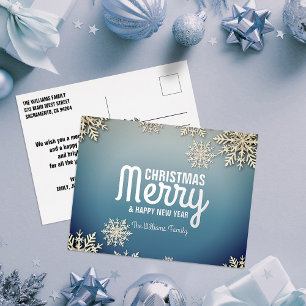 Carte Postale De Vacances En Aluminium Bleu Élégant Flocon de Neige en Papier D'argent No