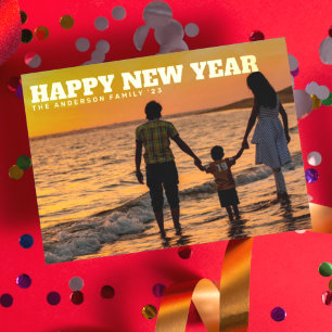 Carte Postale De Vacances En Aluminium BOLD TYPE TEXT HAPPY NEW YEAR 2024 Gold Photo