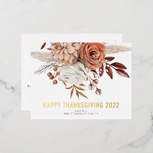 Carte Postale De Vacances En Aluminium Bon thanksgiving floral rustique 2022 Glam Real (Recto/Verso)