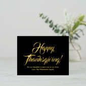 Carte Postale De Vacances En Aluminium Bon thanksgiving noir script personnalisé élégant (Debout devant)