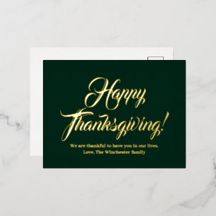 Carte Postale De Vacances En Aluminium Bon thanksgiving vert script personnalisé élégant