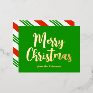 Carte Postale De Vacances En Aluminium Bonbon rayé vert Noël Joyeux doré