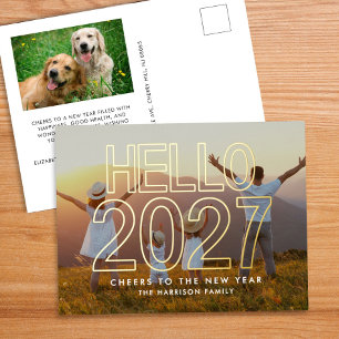 Carte Postale De Vacances En Aluminium Bonjour 2027 Photo Nouvel An Or