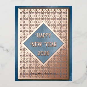 Carte Postale De Vacances En Aluminium Bonne nouvelle année 2026 rose motif or