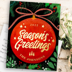 Carte Postale De Vacances En Aluminium Botanique moderne rouge boule de Noël