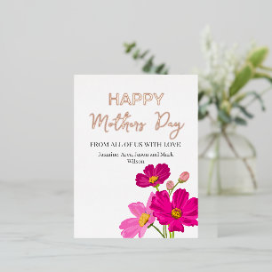 Carte Postale De Vacances En Aluminium Bright Cosmos Flowers Happy Mothers Day Gold