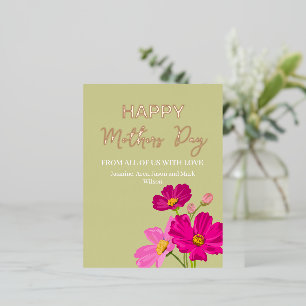 Carte Postale De Vacances En Aluminium Bright Cosmos Flowers Happy Mothers Day Gold