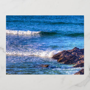 Carte Postale De Vacances En Aluminium Briser les vagues Roches de Cornwall