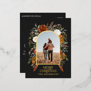 Carte Postale De Vacances En Aluminium budget de Noël botanique élégant noir rouille