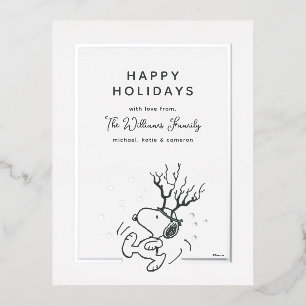 Carte Postale De Vacances En Aluminium cacahuètes   Photo de la famille Snoopy Reindeer