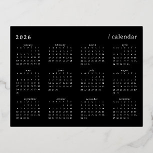 Carte Postale De Vacances En Aluminium Calendrier minimaliste noir et blanc 2026