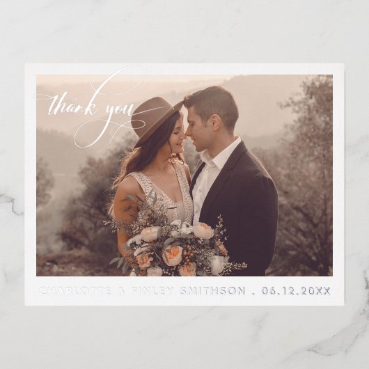 Carte Postale De Vacances En Aluminium Calligraphie minimale Merci Mariage personnalisé (Recto)