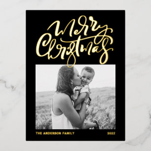 Carte Postale De Vacances En Aluminium Calligraphie moderne noire Joyeux Noël Photo