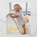 Carte Postale De Vacances En Aluminium Calligraphie moderne rustique Joyeux jours fériés<br><div class="desc">Joyeuses fêtes ! Envoyez des salutations festives cette saison de fêtes avec cette carte postale de vacances en feuille d'or personnalisable. Il dispose de calligraphie moderne et rustique. Personnalisez en ajoutant une photo, des noms, l'année et d'autres détails. Cette carte postale de vacances photo de calligraphie moderne est disponible dans...</div>