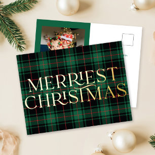 Carte Postale De Vacances En Aluminium Carte de fioul photo classique Tartan vert de Noël