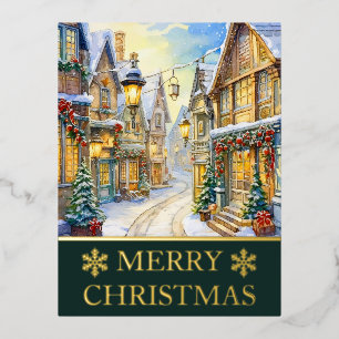 Carte Postale De Vacances En Aluminium Carte de Noël de scène de rue hivernale à l'aquare