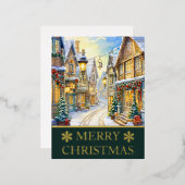 Carte Postale De Vacances En Aluminium Carte de Noël de scène de rue hivernale à l'aquare (Recto/Verso)