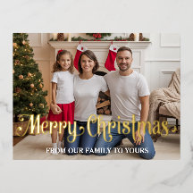 Carte de Noël Moderne Familiale avec Feuille de Me