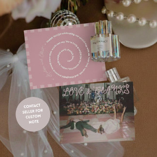 Carte Postale De Vacances En Aluminium Carte de remerciement de mariage photo rétro rose 