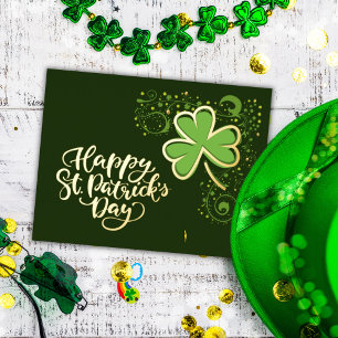 Carte Postale De Vacances En Aluminium Carte postale shamrock en feuille d'or