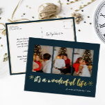Carte Postale De Vacances En Aluminium C'est une merveilleuse vie Bleu d'or photo de Noël<br><div class="desc">C'est Une Vie Merveilleuse Bleu Or Photo de Noël Moderne Véritable Foil Carte Postale. Envoyez des voeux de vacances à vos proches avec cette carte de vacances moderne et festive. Tous les textes sont pré-arrangés pour que vous personnalisiez facilement et rapidement avec vos propres détails. Joyeuses fêtes !</div>