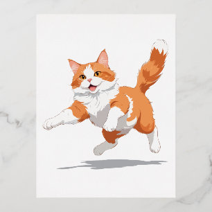 Carte Postale De Vacances En Aluminium Chat Joyeux Jouer Fun Jumping Dans L'Air Joyeux