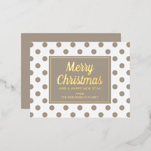 Carte Postale De Vacances En Aluminium Chic Gold Script Taupe Pois Joyeux Noël