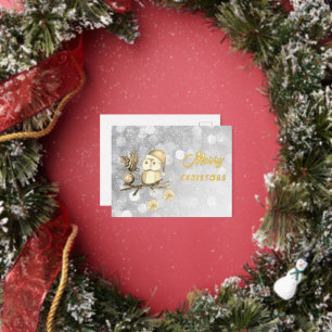 Carte Postale De Vacances En Aluminium Chouette de Noël mignonne avec branches et boules