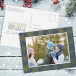 Carte Postale De Vacances En Aluminium Christmas Gold Snowflakes Elegant Winter Grey<br><div class="desc">This design features Christmas holiday photo gold winter grey,  festive snowflake elegant simple,  simple minimalist stylish script,  with merry Christmas winter design,  stylish script hand-lettered,  merry Christmas trendy typography,  a memorable traditional luxury Christmas,  elegant gold foil snowflakes, 1 photo one postcard template,  a lovely family photo postcard</div>