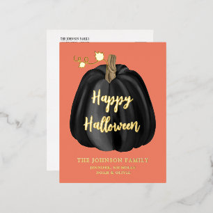 Carte Postale De Vacances En Aluminium Citrouille d'or noir Halloween heureux