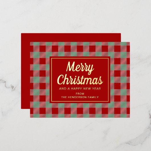 Carte Postale De Vacances En Aluminium Classic Red Plaid Script Christmas Gold (Recto/Verso)