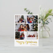 Carte Postale De Vacances En Aluminium Classique Simple Cinq Photo Joyeux Noël Or (Debout devant)